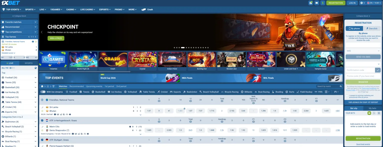 1xBet sportbuk va kazino bosh sahifasi