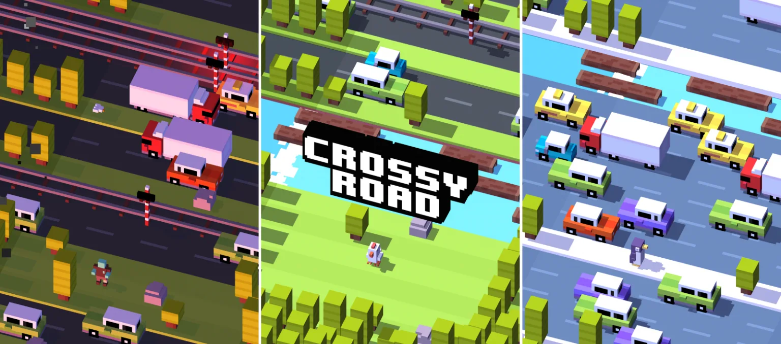Mobil ekranda Crossy Road oʻyin jarayoni