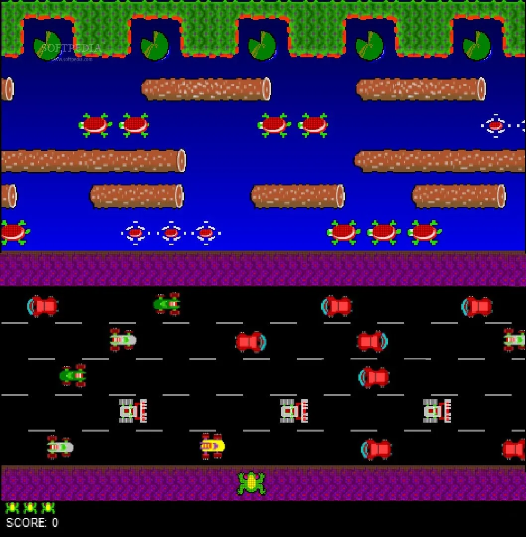 Klassik Frogger arkada oʻyini ekrani