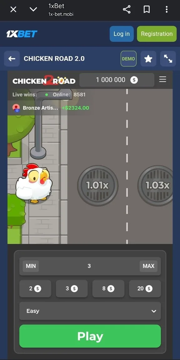 1xBet mobil ilovasida Chicken Road