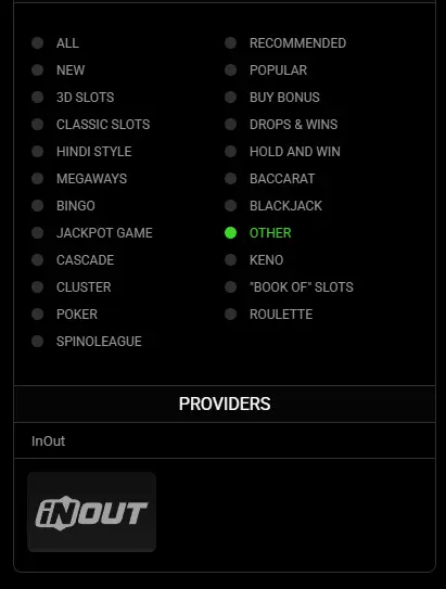 Fan-Sport platformasidagi InOut provayder oʻyinlari