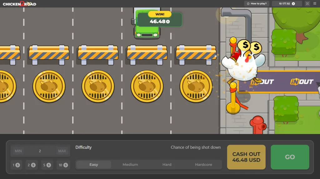 Chicken Road 2 darhol crash o‘yini interfeysi